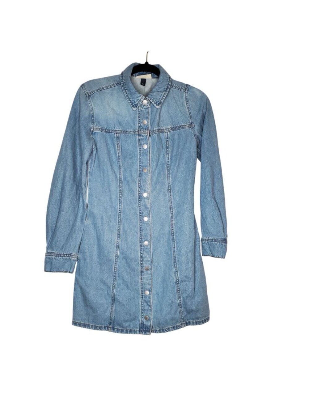 Universal Thread Denim Shirt Dress Snap Buttons Long Sleeve Size 2 With Pockets - Picture 3 of 7
